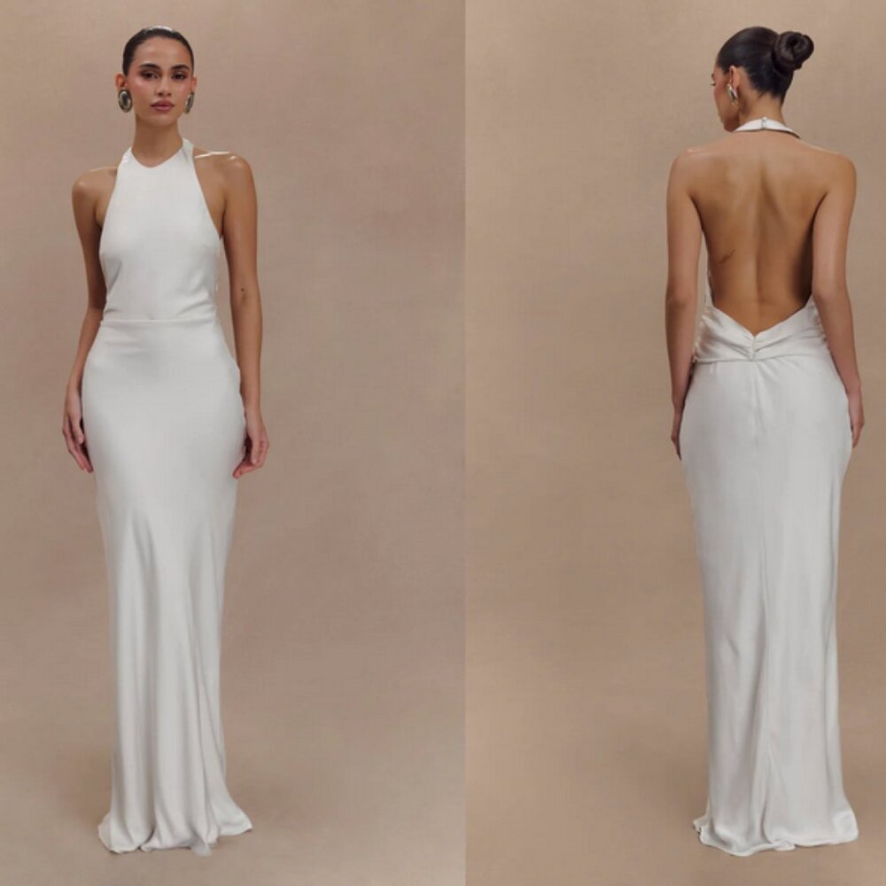 Meshki Rinna Satin Halter Maxi Dress - Ivory